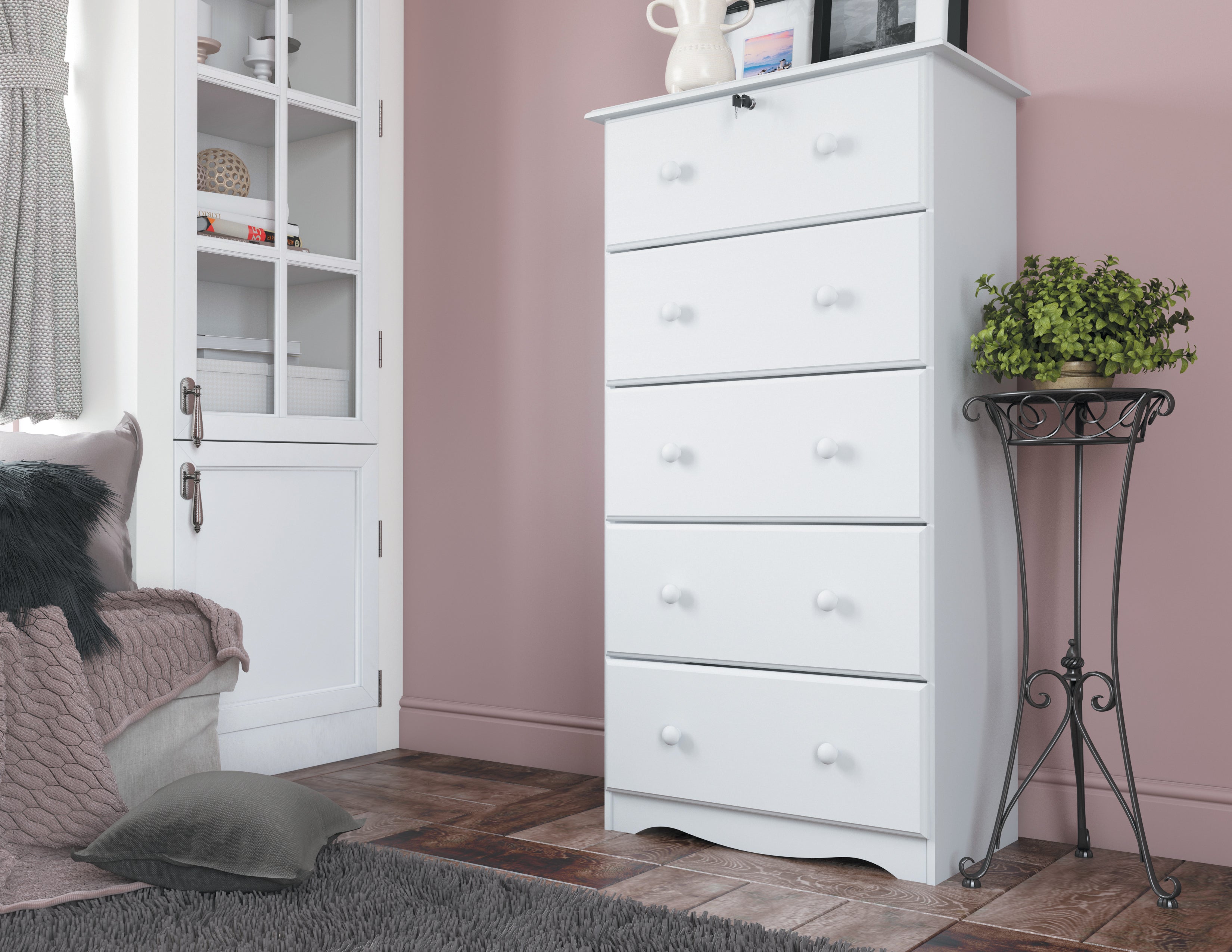 Solid Wood 5 Jumbo Drawer Chest With Lock – Palace Imports
