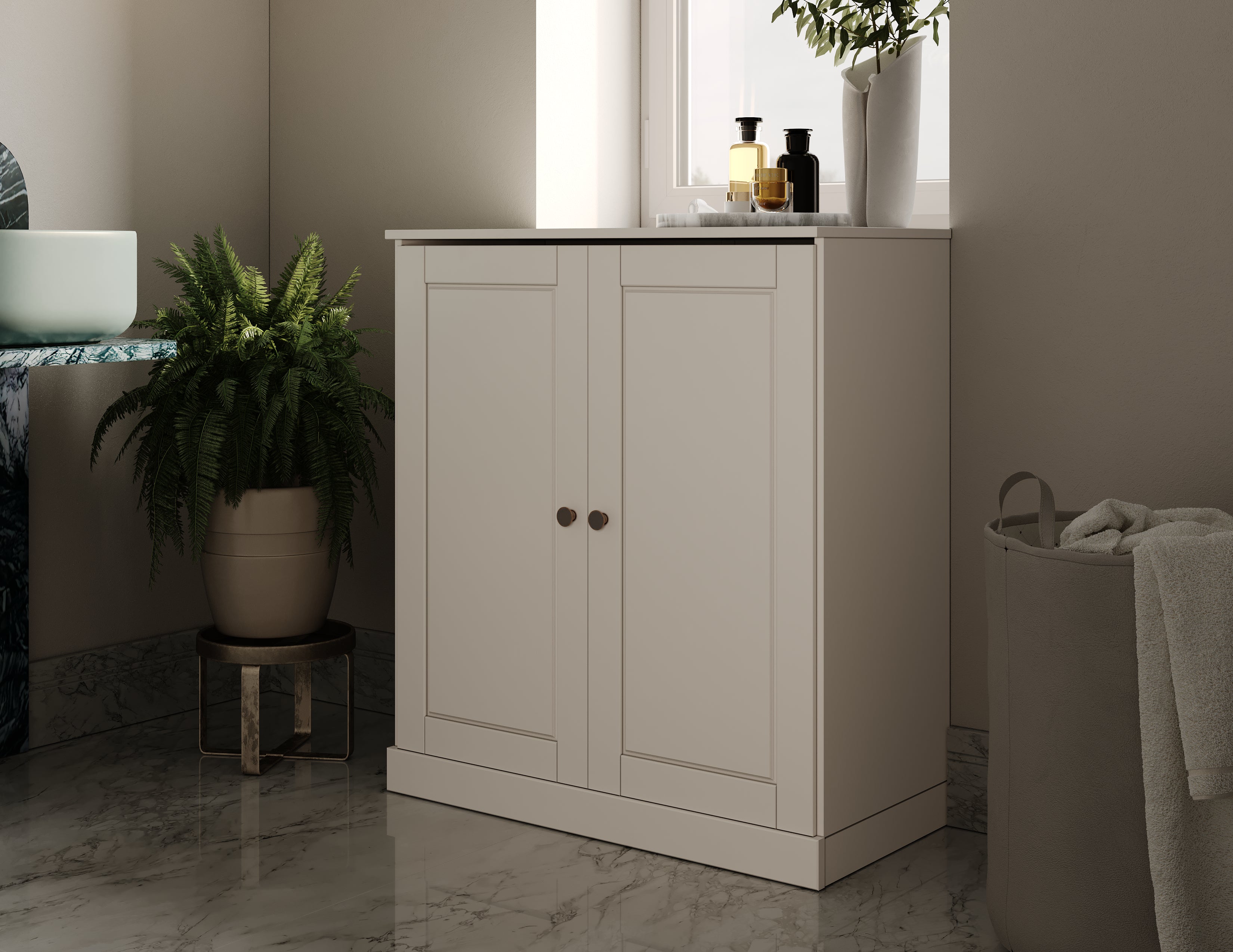 100% Solid Wood 32" Bathroom Cabinet with Raised Panel Wood Doors ...