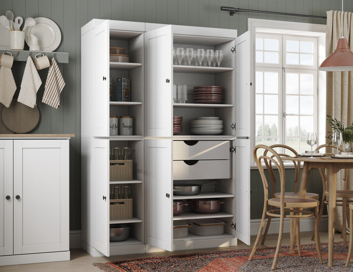 100% Solid Wood 48.5" Pantry Cabinet, Shaker Wood Doors, 2-Drawers