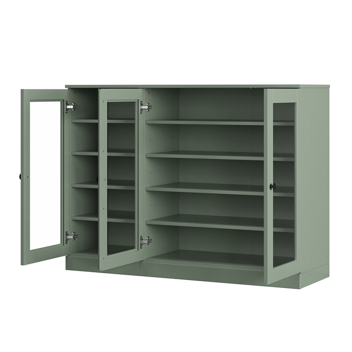 100% Solid Wood Glass Door Shoe Storage Cabinet, Adjustable Shelves, Space Saving Modular Entryway Organizer, 48.5" W x 35.75" H