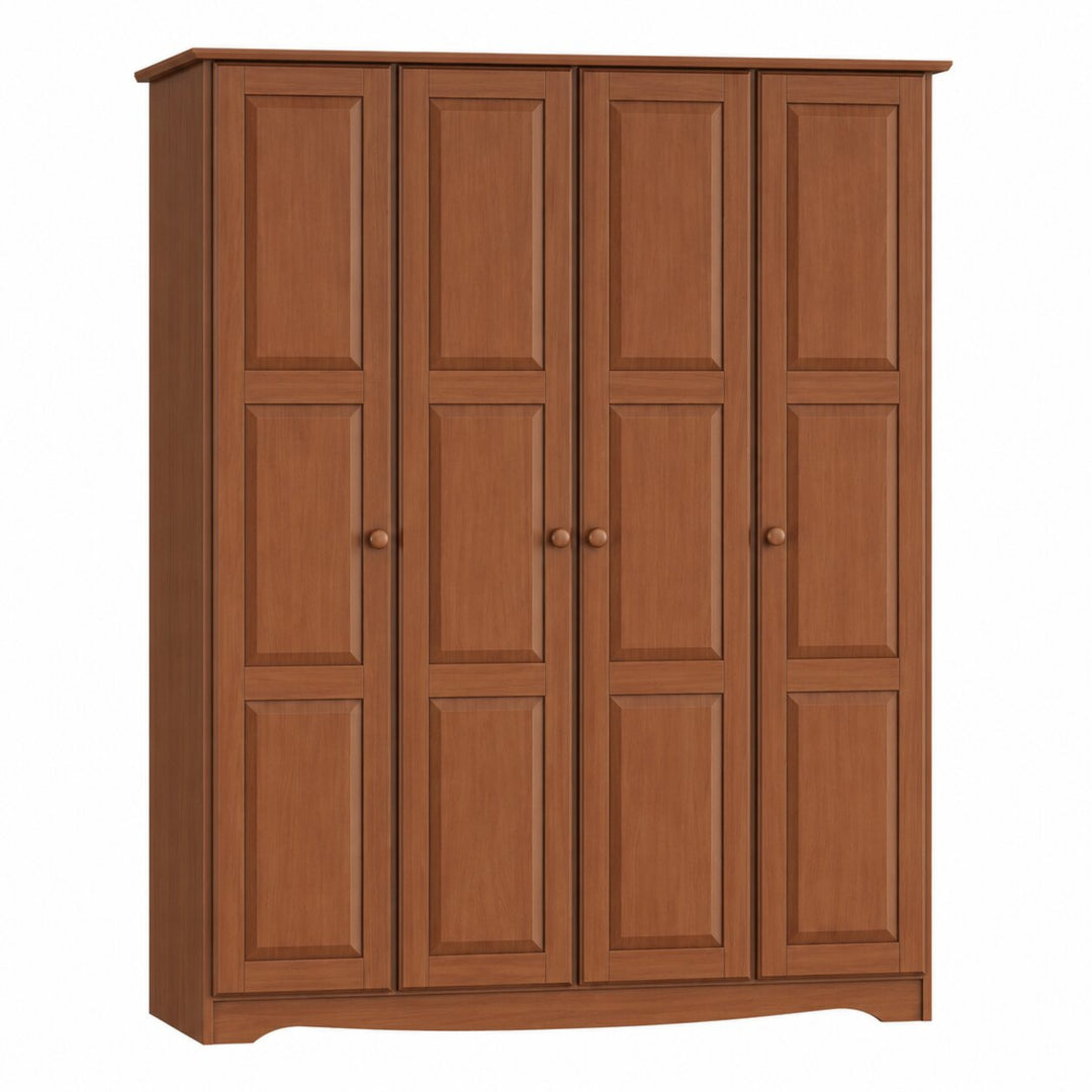 100% Solid Wood 4-Door Wardrobe Armoire with Raised Panel Doors, Bedroom Closet Storage - Regal Collection