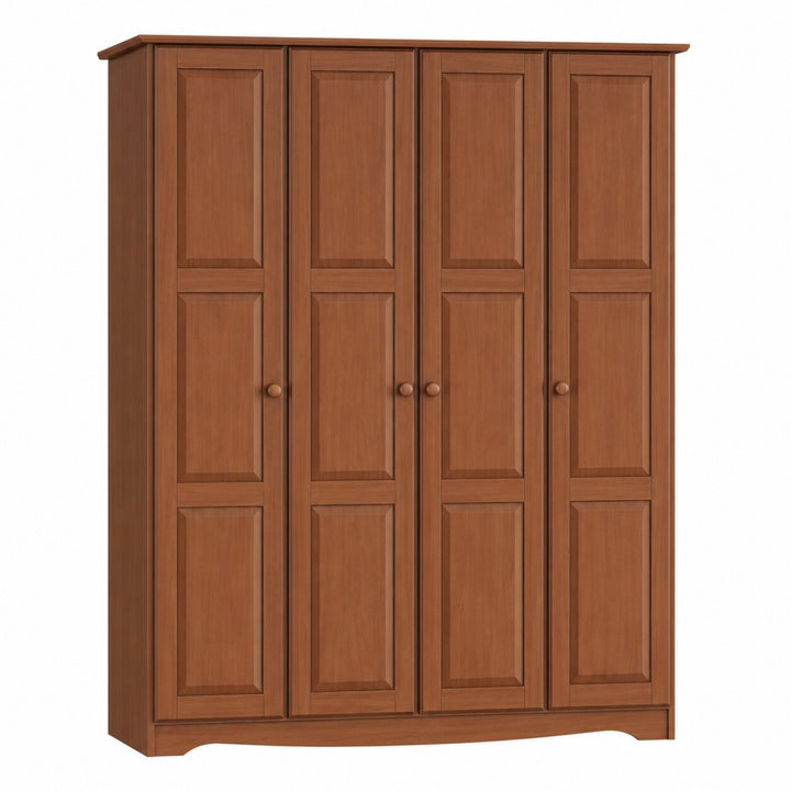100% Solid Wood 4-Door Wardrobe Armoire with Raised Panel Doors, Bedroom Closet Storage - Regal Collection