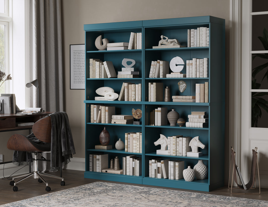 100% Solid Brazilian Pine Wood 12-Shelf Bookcase, Adjustable Shelves, 64" Wide, 71.5" Tall