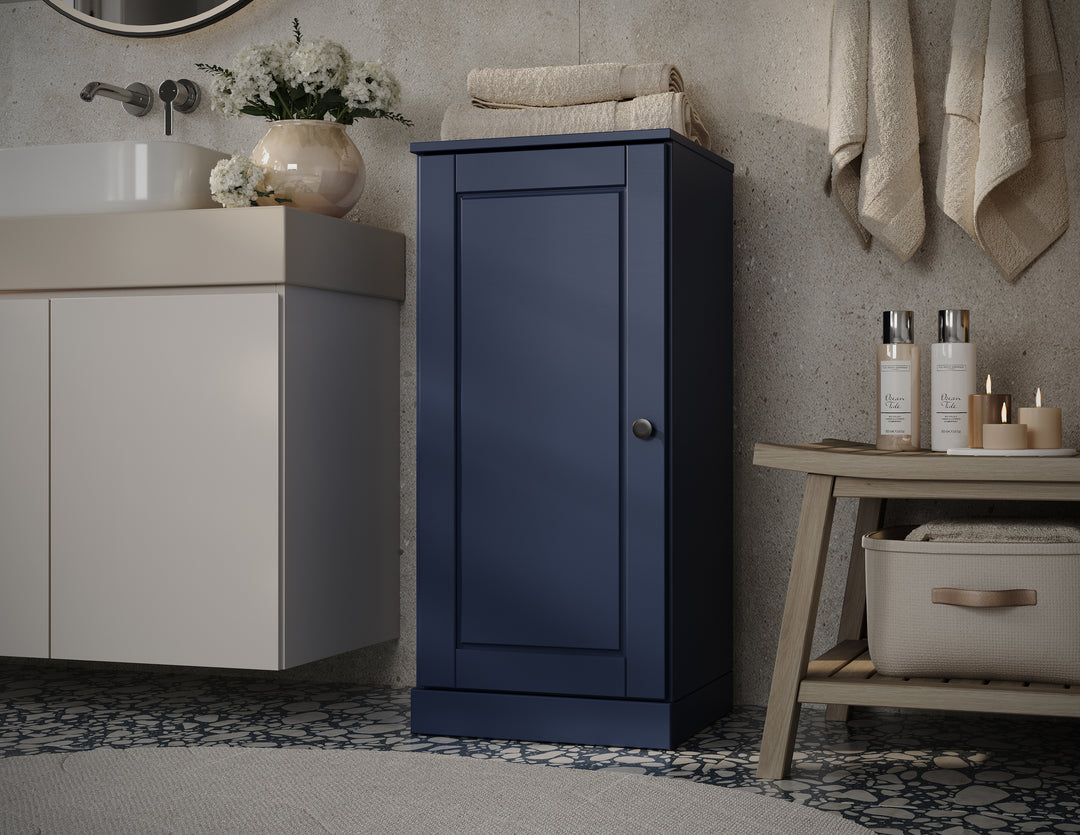 100% Solid Wood Bathroom Storage Cabinet, Raised Panel Door, 2 Drawers, Adjustable Shelves, 16.5" Wide, 35.75" Tall
