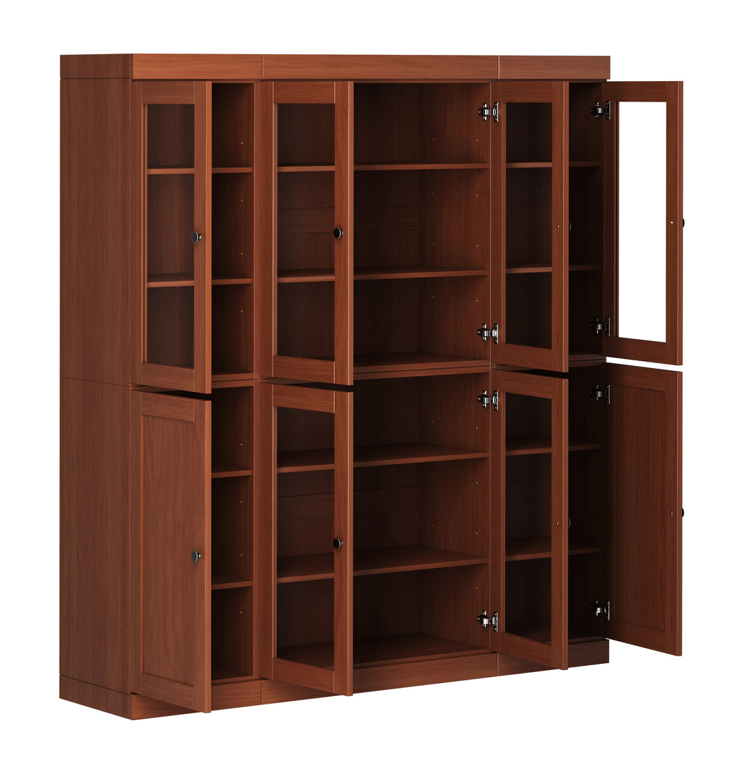 100% Solid Wood 65" China Pantry Cabinet, 6 Clear Glass, 2 Shaker Wood Doors