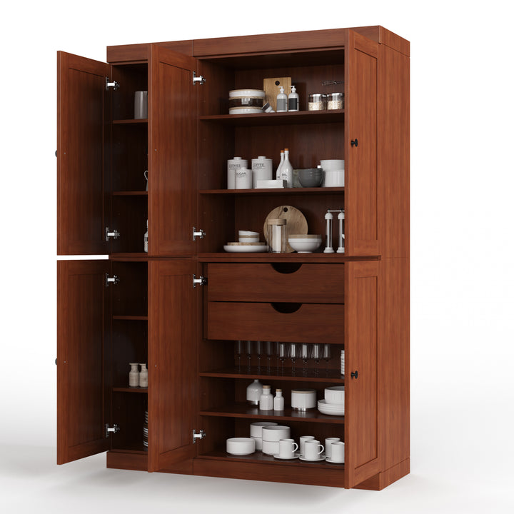 100% Solid Wood 48.5" Pantry Cabinet, Shaker Wood Doors, 2-Drawers