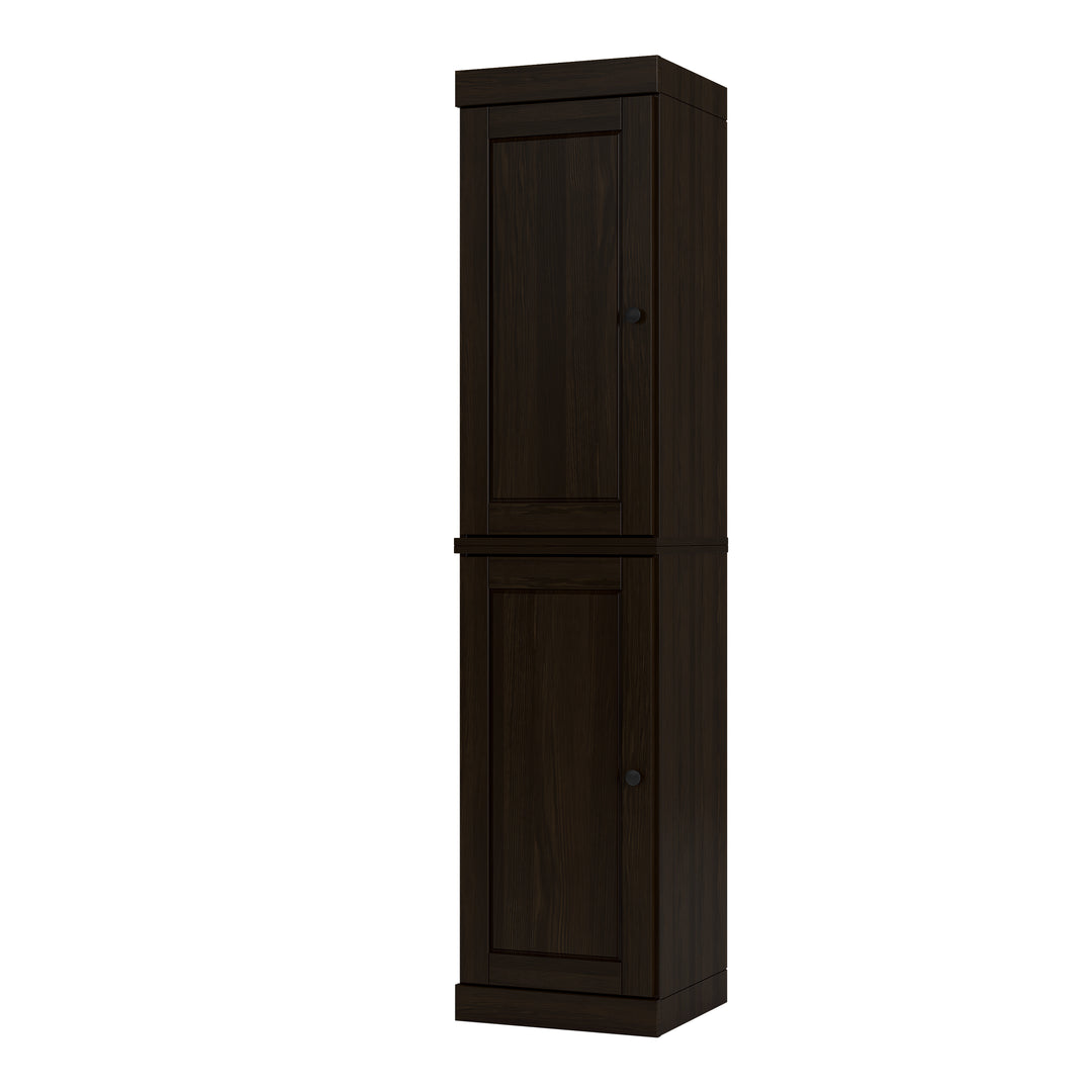 100% Solid Wood Bathroom Storage Cabinet, Raised Panel Doors, 2 Drawers, Adjustable Shelves, 16.5" Wide, 71.5" Tall