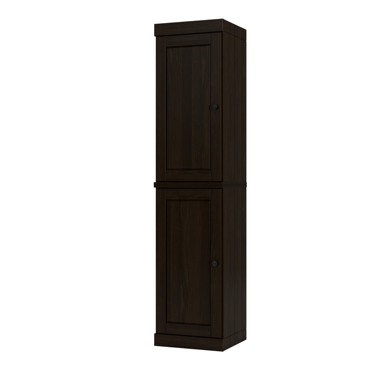 100% Solid Wood Bathroom Storage Cabinet, Raised Panel Doors, 2 Drawers, Adjustable Shelves, 16.5" Wide, 71.5" Tall