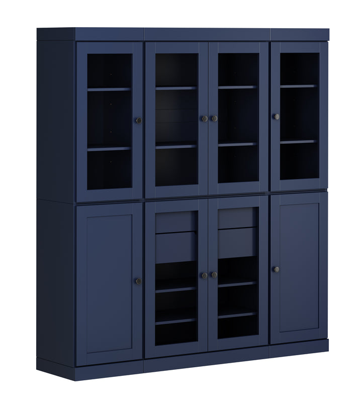 100% Solid Wood 65" China Pantry Cabinet, 6 Glass, 2 Shaker Wood Doors, 2 Drawers