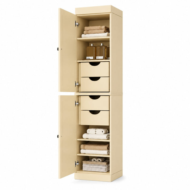 100% Solid Wood Bathroom Storage Cabinet, Shaker Doors, 4 Drawers, Adjustable Shelves, 16.5" Wide, 71.5" Tall