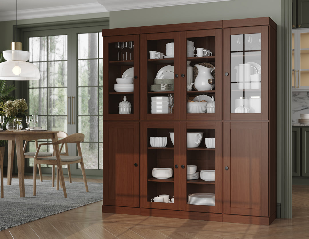100% Solid Wood 65" China Pantry Cabinet, 6 Clear Glass, 2 Shaker Wood Doors