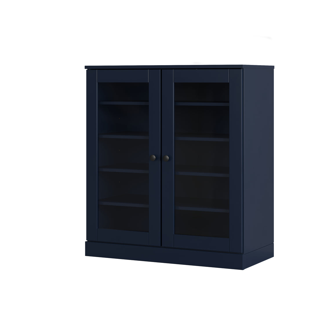 100% Solid Wood Glass Door Shoe Storage Cabinet with Adjustable Shelves, Space Saving Stackable Entryway Organizer, 32" W x 35.75" H