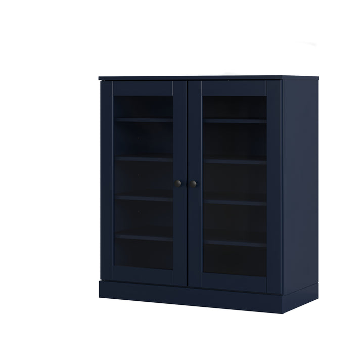 100% Solid Wood Glass Door Shoe Storage Cabinet with Adjustable Shelves, Space Saving Stackable Entryway Organizer, 32" W x 35.75" H