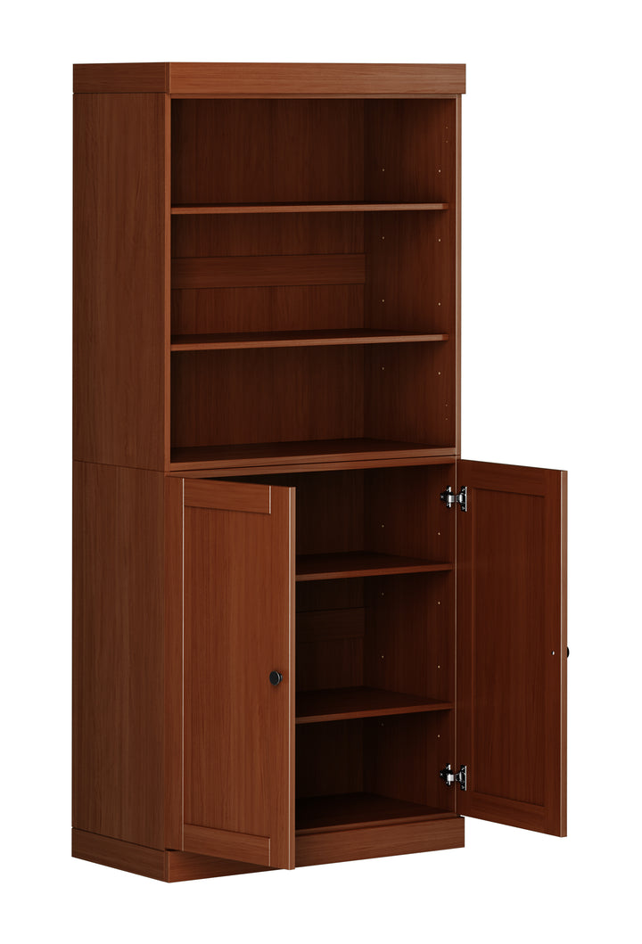 100% Solid Wood 6-Shelf 32" Bookcase Cabinet, 2 Solid Shaker Wood Doors, Adjustable Shelves
