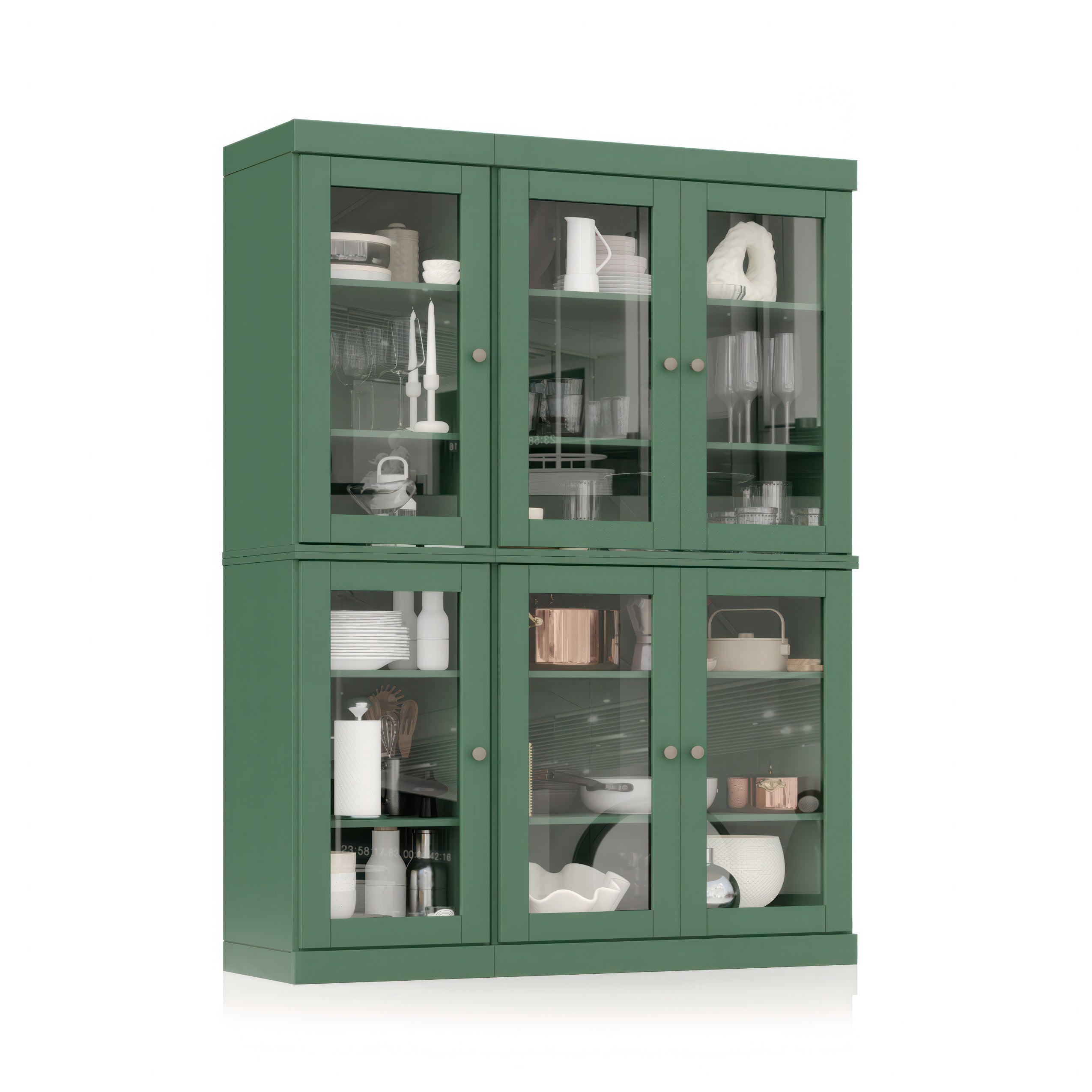 100% Solid Brazilian Pine Wood Pantry China Cabinet, Clear Glass