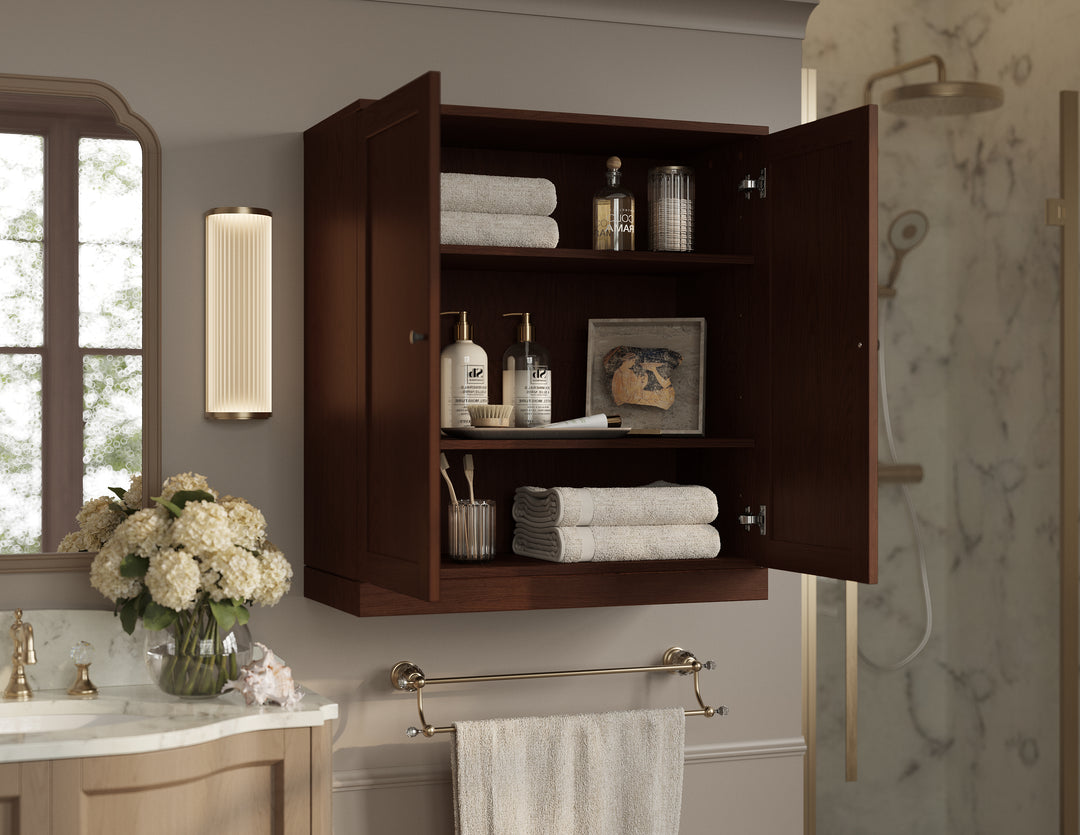 Premium 100% Solid European Oak Bathroom Wall Cabinet with Shaker Doors, 32" W x 35.75" H