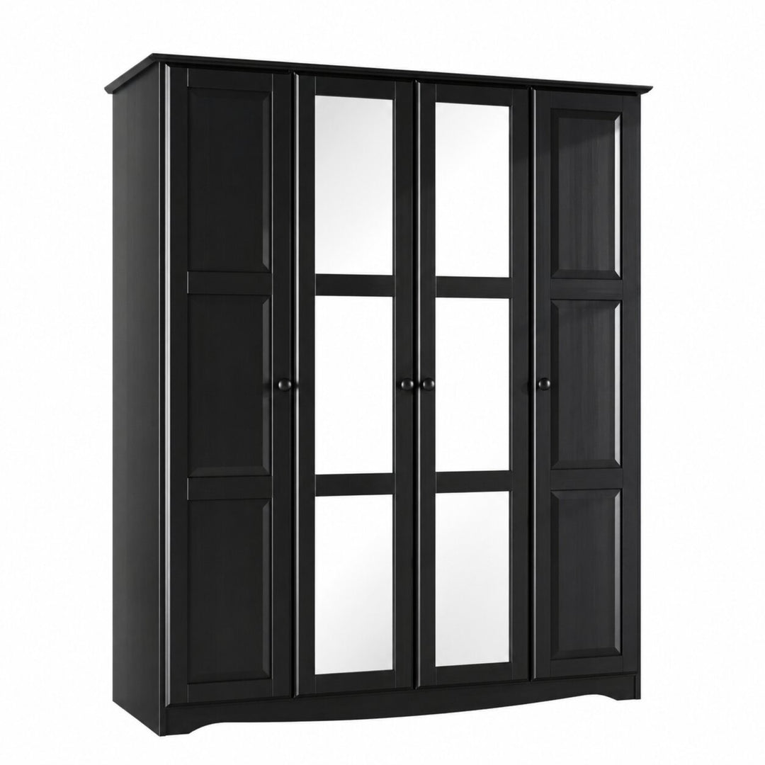 100% Solid Wood 4-Door Wardrobe Armoire with Mirrored Doors, Bedroom Closet Storage - Regal Collection