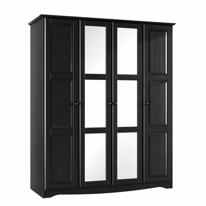 100% Solid Wood 4-Door Wardrobe Armoire with Mirrored Doors, Bedroom Closet Storage - Regal Collection