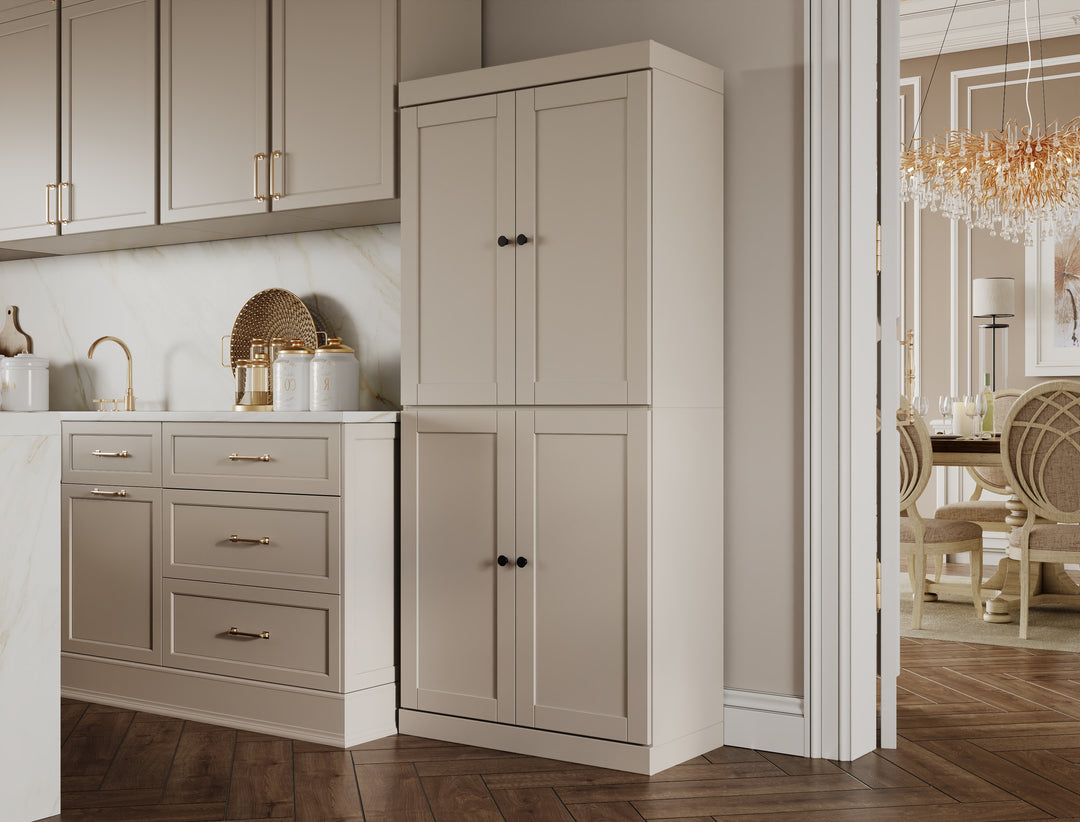 100% Solid Wood 32" Pantry Cabinet, Shaker Wood Doors, 2-Drawers
