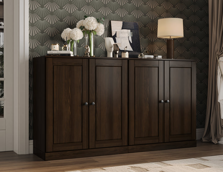 100% Solid Wood Sideboard Buffet with Raised Panel Doors, Credenza Server for Dining Room Storage, 64" W x 35.75" H