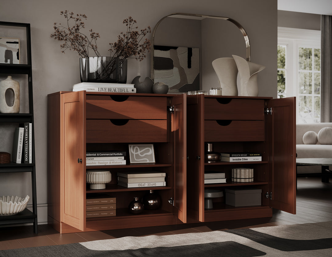 100% Solid Brazilian Pine Wood 64" Sideboard with Shaker Doors, 4-Drawers and Adjustable Shelves