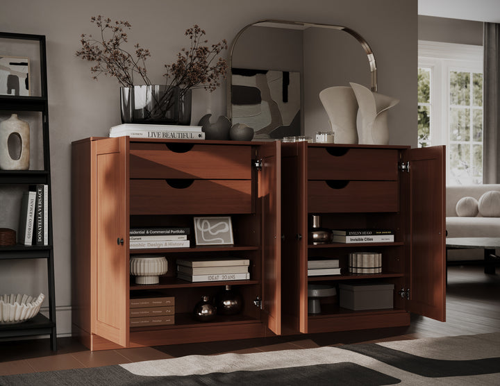 100% Solid Brazilian Pine Wood 64" Sideboard with Shaker Doors, 4-Drawers and Adjustable Shelves