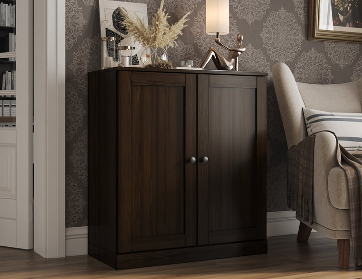 100% Solid Wood 3-Shelf Bookcase Cabinet with Doors, Storage Bookshelf with Adjustable Shelves,  32" W x 35.75" H