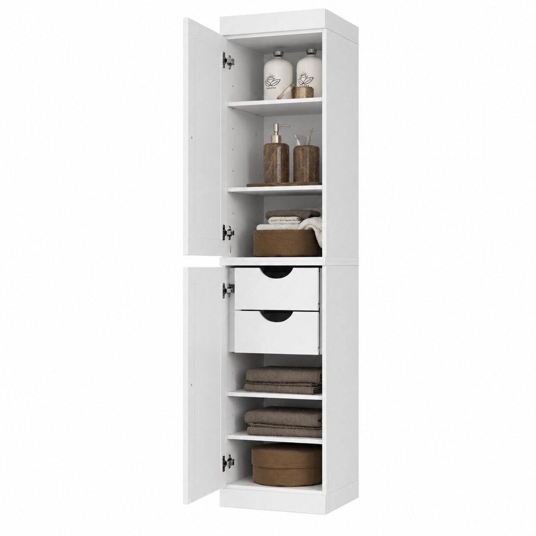 100% Solid Wood Bathroom Storage Cabinet, Shaker Doors, 2 Drawers, Adjustable Shelves, 16.5" Wide, 71.5" Tall