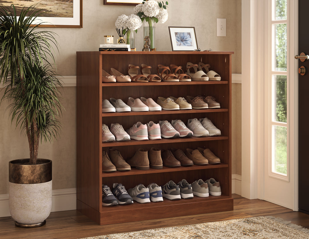 100% Solid Wood Open Shoe Storage Cabinet with Adjustable Shelves, Space Saving Stackable Entryway Organizer, 32" W x 35.75" H