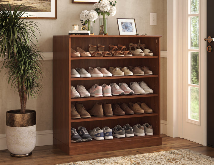 100% Solid Wood Open Shoe Storage Cabinet with Adjustable Shelves, Space Saving Stackable Entryway Organizer, 32" W x 35.75" H