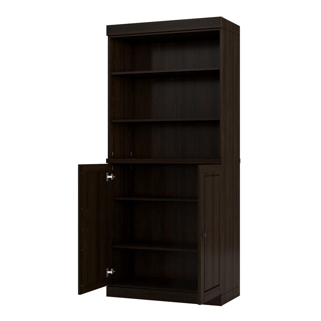 100% Solid Wood Tall Modular Bookcase Cabinet with Doors & Open Shelves, Storage Display Bookshelf with Adjustable Shelves, 32" W x 71.5" H