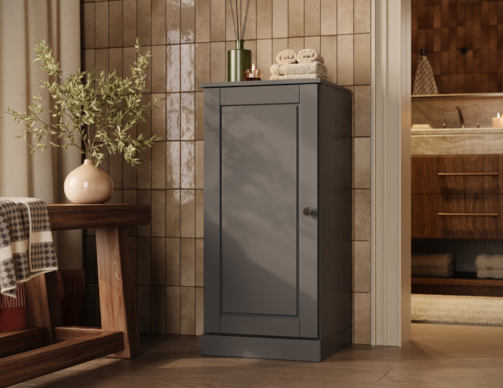 100% Solid Wood Bathroom Storage Cabinet, Raised Panel Door, 2 Drawers, Adjustable Shelves, 16.5" Wide, 35.75" Tall