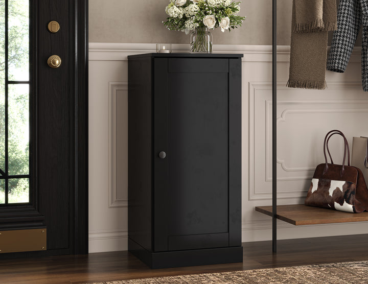 100% Solid Wood Narrow Shoe Storage Cabinet with Shaker Door, Adjustable Shelves, Space Saving Stackable Organizer, 16.5" W x 35.75" H