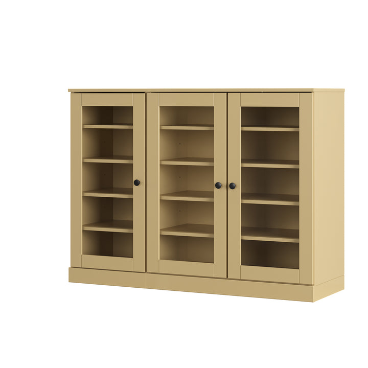 100% Solid Wood Glass Door Shoe Storage Cabinet, Adjustable Shelves, Space Saving Modular Entryway Organizer, 48.5" W x 35.75" H
