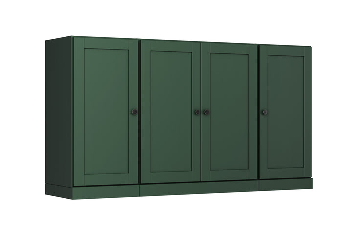 100% Solid Brazilian Pine Wood Sideboard, Shaker Doors, 2 Drawers, Adjustable Shelves, 65" Wide, 35.75" Tall