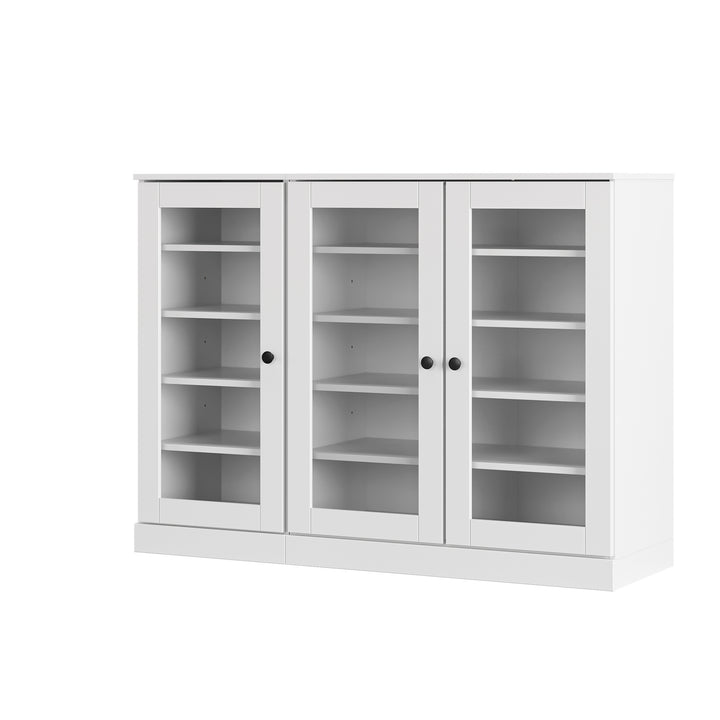100% Solid Wood Glass Door Shoe Storage Cabinet, Adjustable Shelves, Space Saving Modular Entryway Organizer, 48.5" W x 35.75" H
