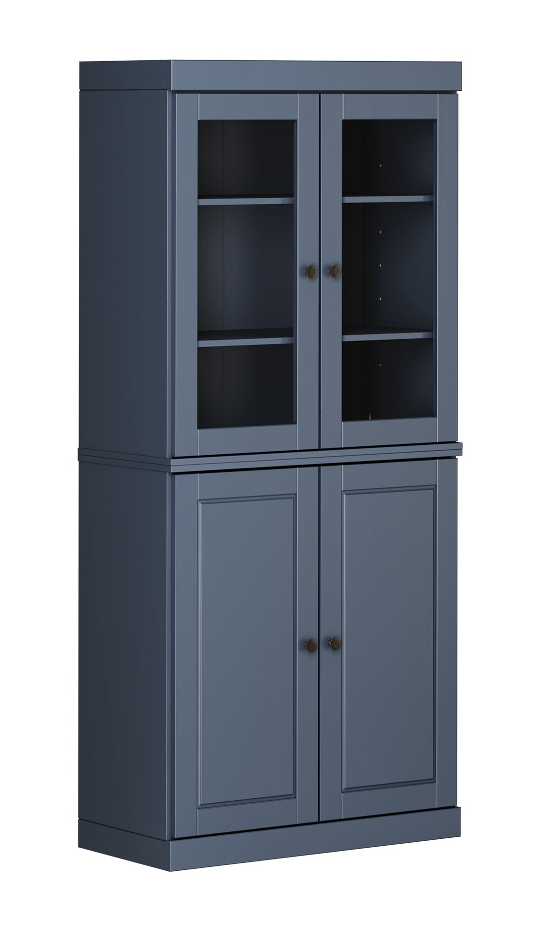 100% Solid Wood 6-Shelf 32" Bookcase, 2 Glass Doors, 2 Raised Panel Doors, Adjustable Shelves