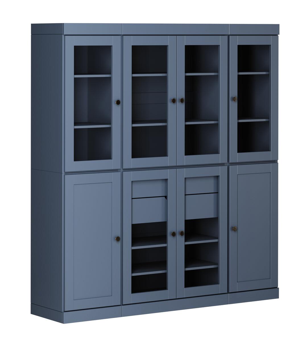 100% Solid Wood 65" China Pantry Cabinet, 6 Glass, 2 Shaker Wood Doors, 2 Drawers