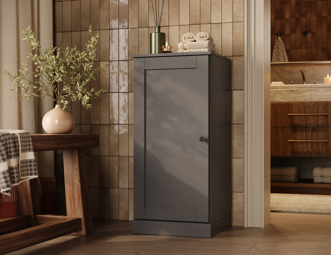 100% Solid Wood Bathroom Storage Cabinet, Shaker Door, 2 Drawers, Adjustable Shelves, 16.5" Wide, 35.75" Tall