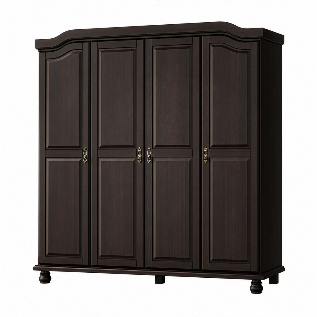 100% Solid Wood 4-Door Wardrobe Armoire with Raised Panel Doors, Bedroom Closet Storage - Kyle Collection