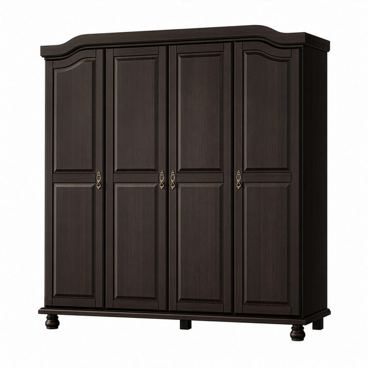 100% Solid Wood 4-Door Wardrobe Armoire with Raised Panel Doors, Bedroom Closet Storage - Kyle Collection