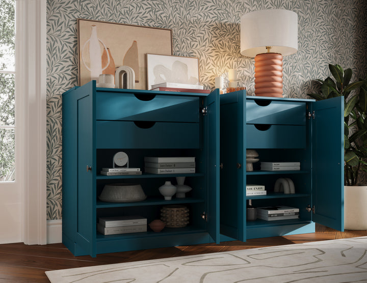 100% Solid Brazilian Pine Wood 64" Sideboard with Shaker Doors, 4-Drawers and Adjustable Shelves