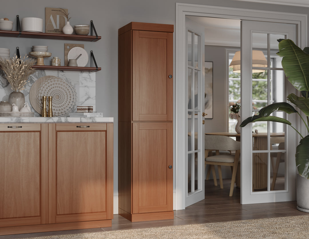 100% Solid Wood 16.5" Pantry Cabinet, 2 Shaker Wood Doors