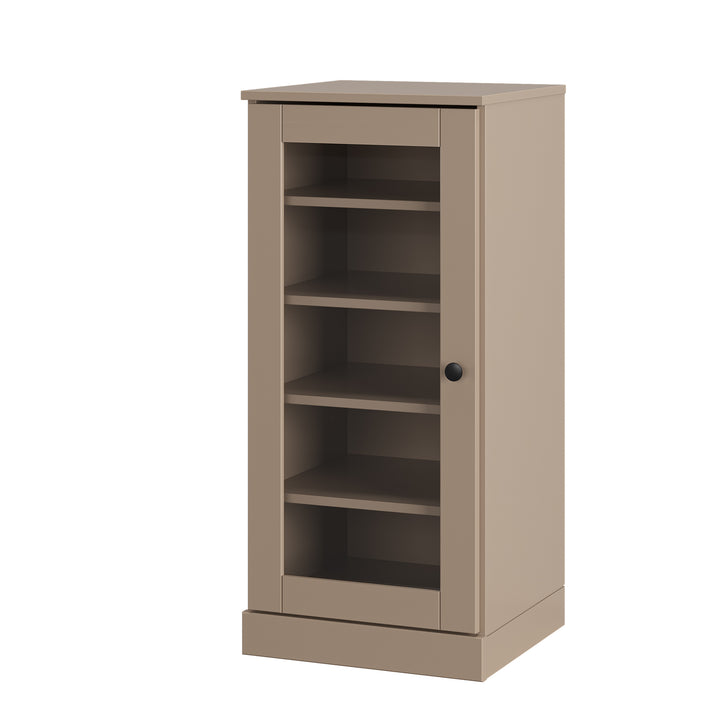 100% Solid Wood Narrow Glass Door Shoe Storage Cabinet with Adjustable Shelves, Space Saving Stackable Organizer, 16.5" W x 35.75" H