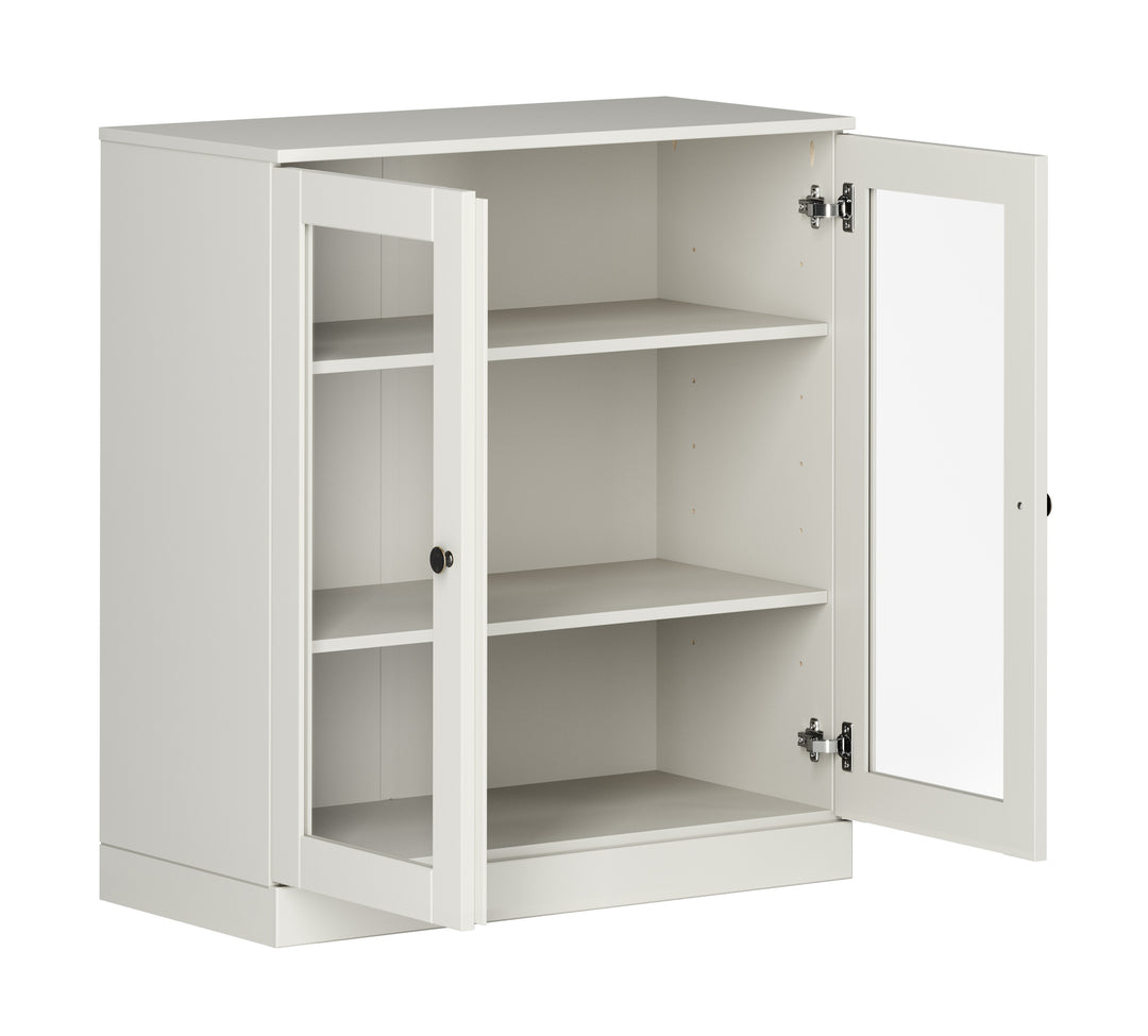 100% Solid Wood 3-Shelf Bookcase Cabinet with Glass Doors, Storage Display Bookshelf with Adjustable Shelves, 32" W x 35.75" H