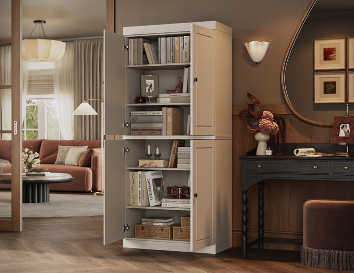 100% Solid Wood Tall Modular Bookcase with Doors, Storage Bookshelf with Adjustable Shelves, 32" W x 71.5" H