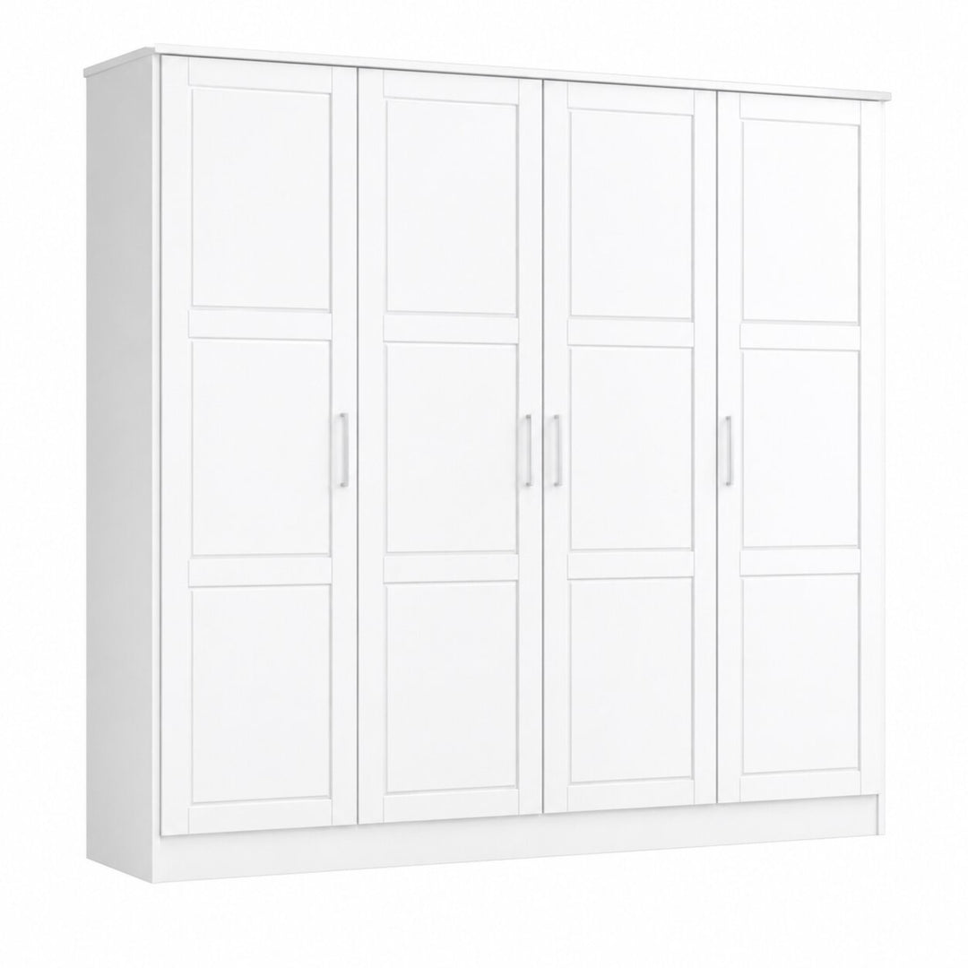 100% Solid Wood 4-Door Wardrobe Armoire with Raised Panel Doors, Bedroom Closet Storage - Cosmo Collection