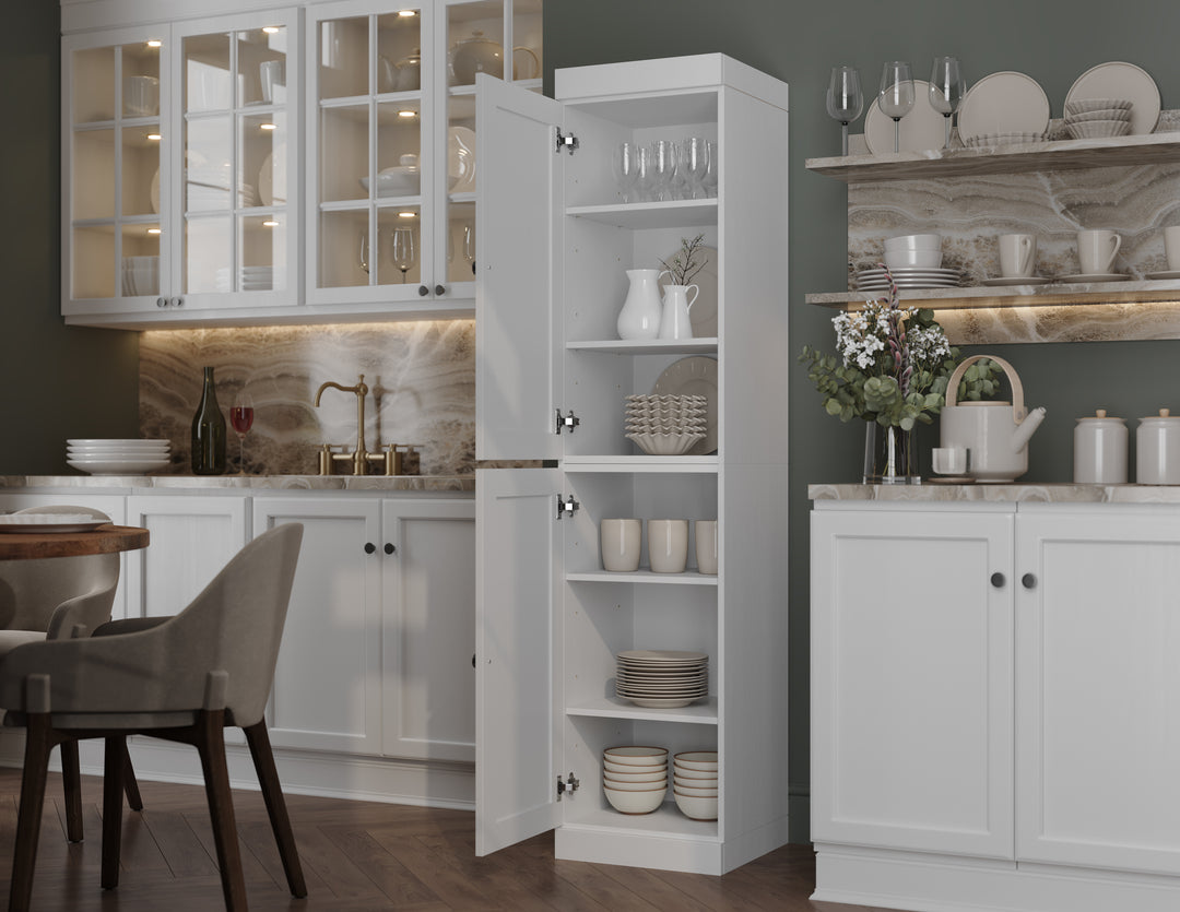 100% Solid Wood 16.5" Pantry Cabinet, 2 Shaker Wood Doors