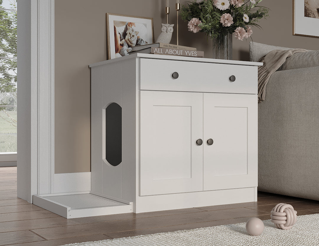 100% Solid Wood Ziva 2-Door Cat Litter Box Enclosure with Litter