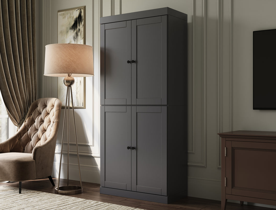 100% Solid Wood 6-Shelf 32" Bookcase, Shaker Wood Doors, Adjustable Shelves